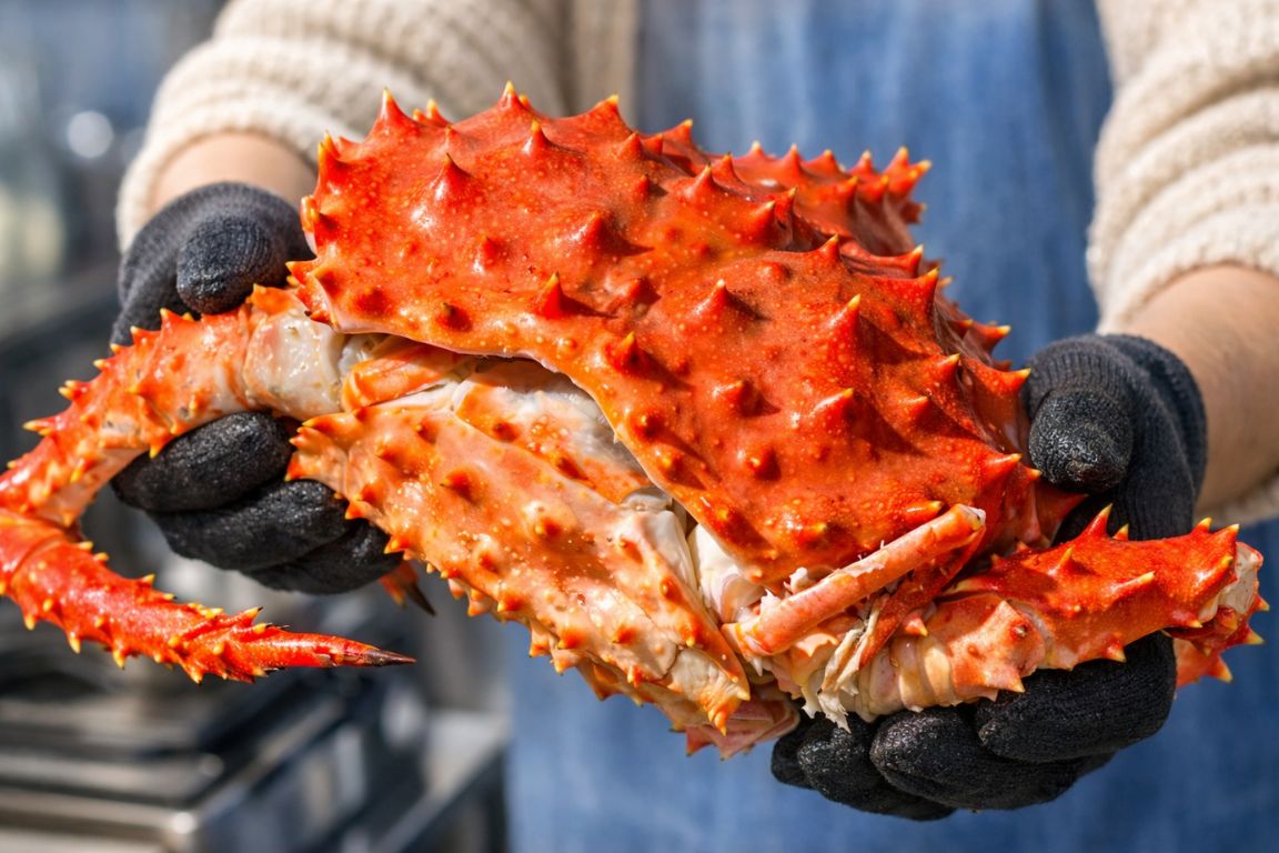Authentic Arctic king crab meal from the Barents Sea during a Tromso Norway Tours expedition